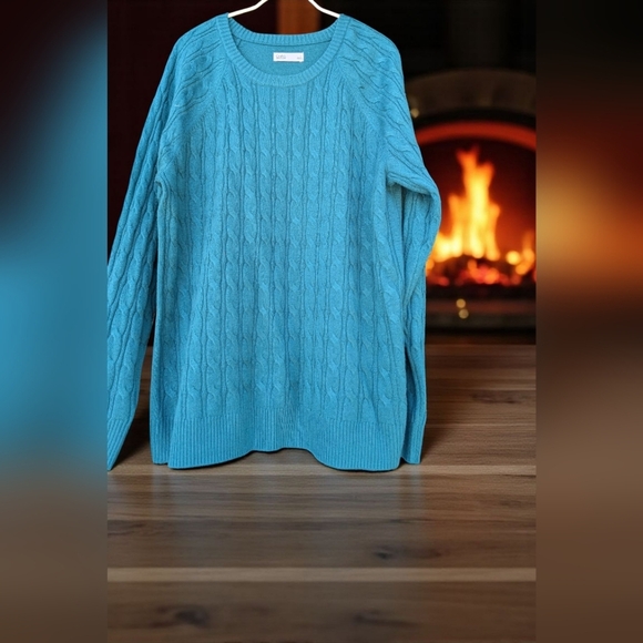 Croft & Barrow The Extra Soft Cabled Crew Neck Sweater Wetlands Large (EUC) - Picture 8 of 10